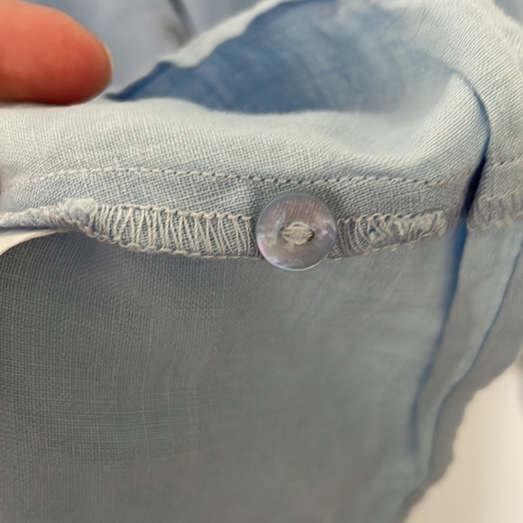 Eileen Fisher | 100% Organic Irish Linen Blue Collarless Button Down Tunic XS - Picture 5 of 13